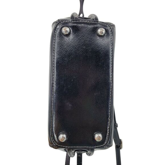 Vtg Black Faux Patent Leather Mini Top Handle Satchel Crossbody Handbag Trendy - Picture 10 of 11